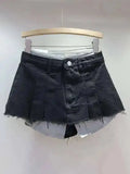 Women's Denim Skirt High Waist Pleated Patchwork Contrast Color Big Pockets Burrs A-line Mini Skirt 2026 Summer New SKIRTS 7W7E