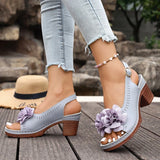 Summer Flower Decor Thick Heeled Sandals Women Plus Size 43 Lightweight High Heel Sandals Woman Back Strap Peep Toe Sandles 2026
