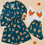 Women's Summer Sexy Pajama Shorts Set 3 Pieces Lace Satin With Silk Sleepwear Robe Fashion And Comfortable Print Nightwear