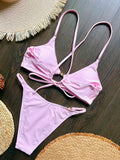 Cross Back Hollow Out Bikini Female Swimsuit Women Swimwear Two-pieces Bikini Set High Leg Cut Bather Bathing Suit Swim Lady