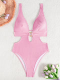 Deep V Neck Cut Out Women Swimwear One Piece Swimsuit Female High Leg Cut Monokini Bather Backless Bathing Suit Swim Beachwear