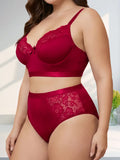 Women’s Sexy Red Lingerie Set, Plus Size Smooth Lace Push Up Bra, Thin Sheer Underwear Set for Big Bust