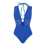 S - XL Deep V Neck Knit Fish Net Mesh Women Swimwear One Piece Swimsuit Female Monokini Backless Bather Bathing Suit Swim V7832