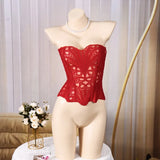Toucheart Hot Girl Suspender Sexy Top with Fishbone Corset Intimate Hollow See-through Lace Classic Romantic Retro Palace Corset