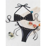 New Sexy Halter Bikini Women Swimwear Female Swimsuit Two-pieces Bikini set High Cut Leg Strappy Bather Bathing Suit Swim V7950