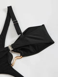 Sexy Black Hollow Out Bikini 2025 Women One Shoulder Metal Designer  Backless Thong One Piece Swimsuit Summer Bathing Suits