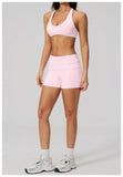 Women Two Piece Gym Yoga Sets Back Cross Sports Bra Pleate High Waist Short Fitness Suit Outdoor Running Camisole Tops Outfits