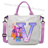 KPop Demon Hunters Canvas Shoulder Bag for Boys Girls Cartoon Letter Printed Crossbody Pouch Students Portable Fashion Handbag