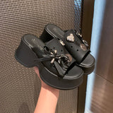 Metal Decor Chunky Platform Sandals Women 2026 Summer Open Toe High Heels Clogs Slippers Woman Bowknot Wedge Heel Sandles Female