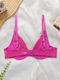 New fashionable rose red bra with steel ring lace thin sexy Lingerie semi transparent women's underwear 2635