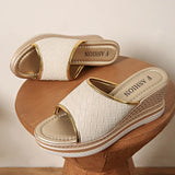 Summer Peep Toe Chunky Platform Sandals Women Plus Size 43 Pu Leather Wedge Slippers Woman Fashion High Heels Sandles Female