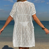 Sexy Short Sleeve Hollow Out Crochet Knitted Tunic Beach Cover Up Cover-ups Beach Dress Beach Wear Beachwear Female Women K6686