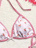 Sexy Women Cute Cherry Print Halter String Micro Bikini Sets Two Pieces Swimsuit Swimwear Bathing Suit Beach Outfits Biquini