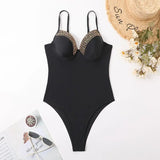 2026 Black Swimsuit One Piece Push Up Swimwear Women Solid Bathing Suit Female Padded Swimming Summer Beachwear Bodysuit