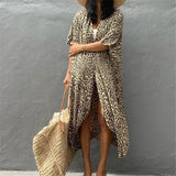 17 Colors Leopard Printed Colorful With Belt Tunic Cover-ups Beach Dress Beach Wear Beachwear Female Women Beach Cover Up V4510L