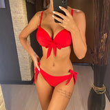 XS - XL Knotted Push Up Bikini Swimsuit Female Swimwear Women Two-pieces Bikini Set With Bra Cup Bather Bathing Suit Swim V3992
