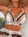 S - XL New Crochet Knitted Halter Bikini Top Female Swimsuit Women Swimwear Block Color Beach Top Bather Bathing Suit Swim K8083
