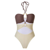 Cut Out One Piece Swimsuit with Skirt 2025 Women Hollowen Swimwear Monokini Patchwork Bodysuit Female Bathing Suit Beach Wear