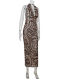 Ahagaga Fashion Leopard Sequins Women's Party Dresses Sexy Deep V-Neck Sleeveless Slim Fit Bodycon Maxi Elegant Vestidos Robes