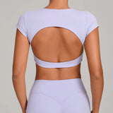 No Padded Women's Yoga T-shirt Short Sleeves Bra Backless Fitness Top Beautiful Back Gym Clothes Form-fitting Running Tee