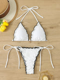 Triangle Halter String Bikinis 2026 Women Sexy Ruffle Swimsuit Solid Cherry Swimwear Female Bathers Bathing Swimming Swim Suit