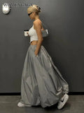 WOMENGAGA New Elastic Waist A-line Half Length Skirt For Women Summer Long Skirt American Girls High Waist Fashion Women A3UB