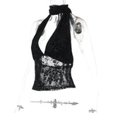 FDYOUI Woman Clothes Elegant Bandage Mesh Corset Tops 2026 Female Halter V-neck Lace-up Tank Top Black T-shirt Y2K Streetwear