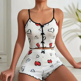 2 Pcs/Set Summer Women Pajamas Set Butterfly Heart Printing Sleeveless Backless Cop Top High Waist Shorts Sleepwear For Sleeping