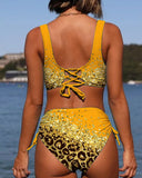 2026 Drawstring V Neck High Waist Bikini Women Printed Swimwear Female Swimsuit Bathers Bathing Swimming Suit Beachwear Summer