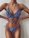 Sexy High Cut Leopard Bikini Women Thong Swimwear Female Swimsuit Two-pieces Bikini set Lace Up Bather Bathing Suit Swim Lady