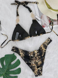 Snake Print Halter Diamond Bikini 2025 Women Swimwear Female Swimsuit Two-piece Bikini Set High Cut Bathing Suit Swim Beach Wear