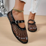 Summer, Wear Round Toe, Straight Buckles, Casual and Comfortable, Women's Flats, Cut-out Mary Jane Single Shoes,fishnet Shoes