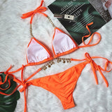 9 Colors New Sexy Bikini Women Rhinestone Shell Pendant Halter Gradient Swimwear Swimsuit Female Beach Bikinis Set Bathing Suit