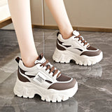Fashion Lace Up Chunky Sneakers for Women Comfort Breathable Platform Sports Shoes Woman Pu Leather Thick Bottom Running Shoes