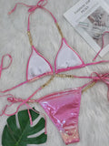 PU Faux Leather Bikinis Wrap Around Diamond Bikini Women Swimsuit Female Swimwear Two-pieces Bikini Set Halter Bathing Suit Swim