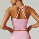 Women's Slim Fit Nude Sports Bra Yoga Fitness Vest Skin Friendly Pilates Top Beautiful Back Design Suspension Yoga Fitness Top