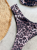 Sexy women's triangle leopard print bikini 2-piece set metal V decoration summer beach split swimsuit