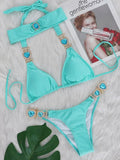 Halter Rhinestones Diamond Bikini Women Swimsuit Female Swimwear Three pieces Bikini Set Brazilian Hairband Bathing Suit Swim