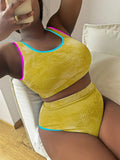 Large Size 3XL Women's Patchwork Swimsuit Sexy Backless High Waist Swimwear Textured Bikini Set Female Beachwear Holiday Biquini