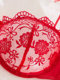 Lady Floral Embroidery Lingerie Set Women Sheer Bra and Brief Underwear Set Satin Sexy Intimates Underwear