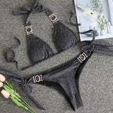 4 Colors Sexy Bikini Women Solid Shining Swimwear Swimsuit Crystal Diamond Female Bandage Halter Beach Bikinis Set Bathing Suit