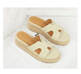 Spring 2025 Women's Slippers Hollow Out Strap Waterproof Thick Heel Woven Rope Country Style Slip-On Shoes Polyurethane Material