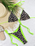 sexy string leopard print bikinis set swimsuit halter tie thong swimsuit Swimwear Biquini conjunto de bikini tankini beachwear