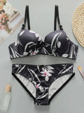1 set High Quality Women's black bra Floral Print Bra and Panty Set Full Cup Support Elegant Summer Style  A2135