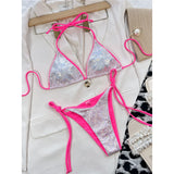 Sexy Leopard Printed Halter Brazilian Bikini Women Swimwear Female Swimsuit Two-Piece Bikini Set Bather Bathing Suit Swim V3681