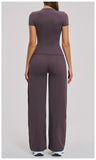 Yoga Set 2 Pieces Women's Tracksuit Short Sleeve O Neck Slim Sports T Shirts High Waist Flare Leggings Gym Running Fitness Suit