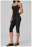 Women's 2 Piece Yoga Set Summer Brushed Color-Block Slim Sports Tank Top High Waist Pants Gym Running Fitness Suits Tracksuit