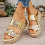 Women Wedge Sandals Casual Comfortable Party Shoes Shiny Crystal Wedges Slippers Women High Heels Chunky Platform Sandals Woman