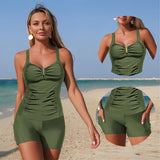 Solid Color Tankini 2-piece Swimsuit for Women 2026 New High Waist Camisole Bikini Set Sexy Suspender Backless Beach Swimwear