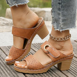 Hook Loop Thick High Heel Sandals Women Hollow Out Summer Beach Sandles Woman Plus Size Anti-Slip Platform Sandalias De Mujer